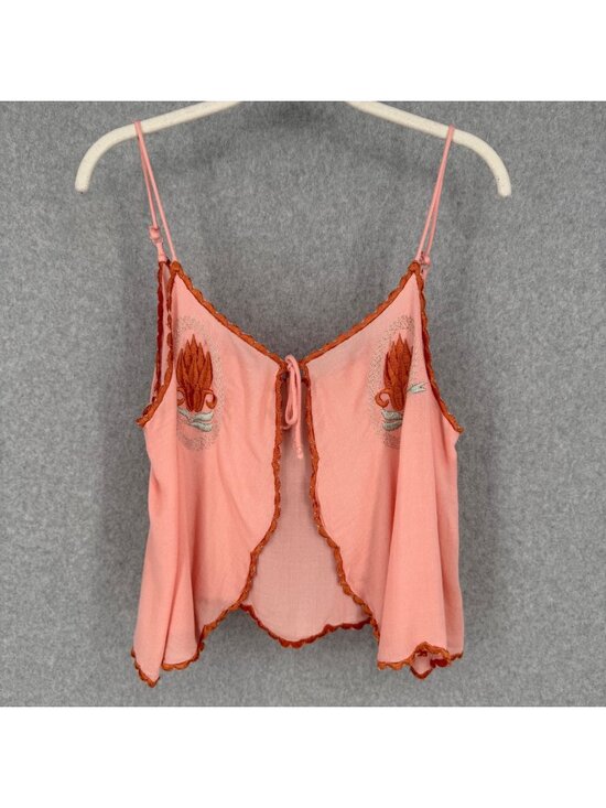 Free People Tops - Free People Womens Love Me Two Times Tie Front Top Size M Pink Embroidered Boho